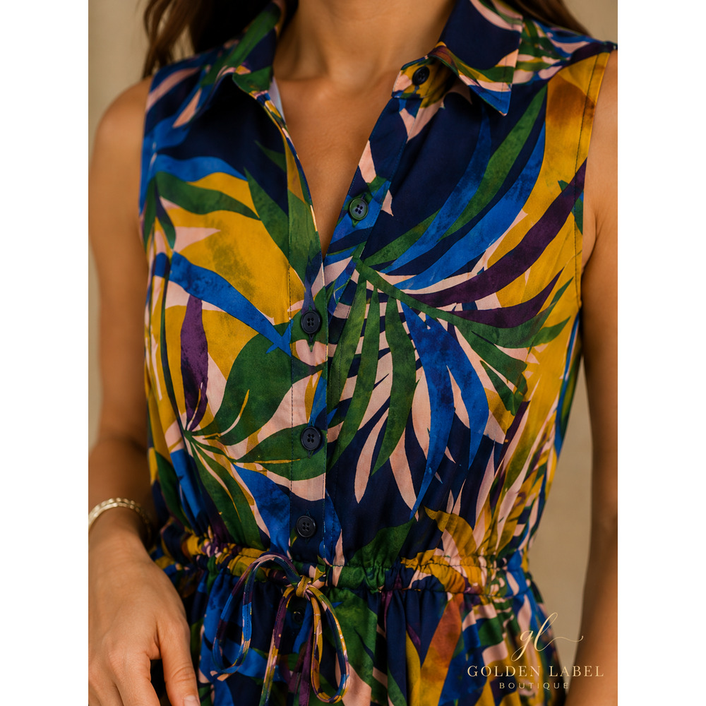 Sandra Darren Petite PM Tropical Midi Shirtdress Pockets NWT - Picture 7 of 12